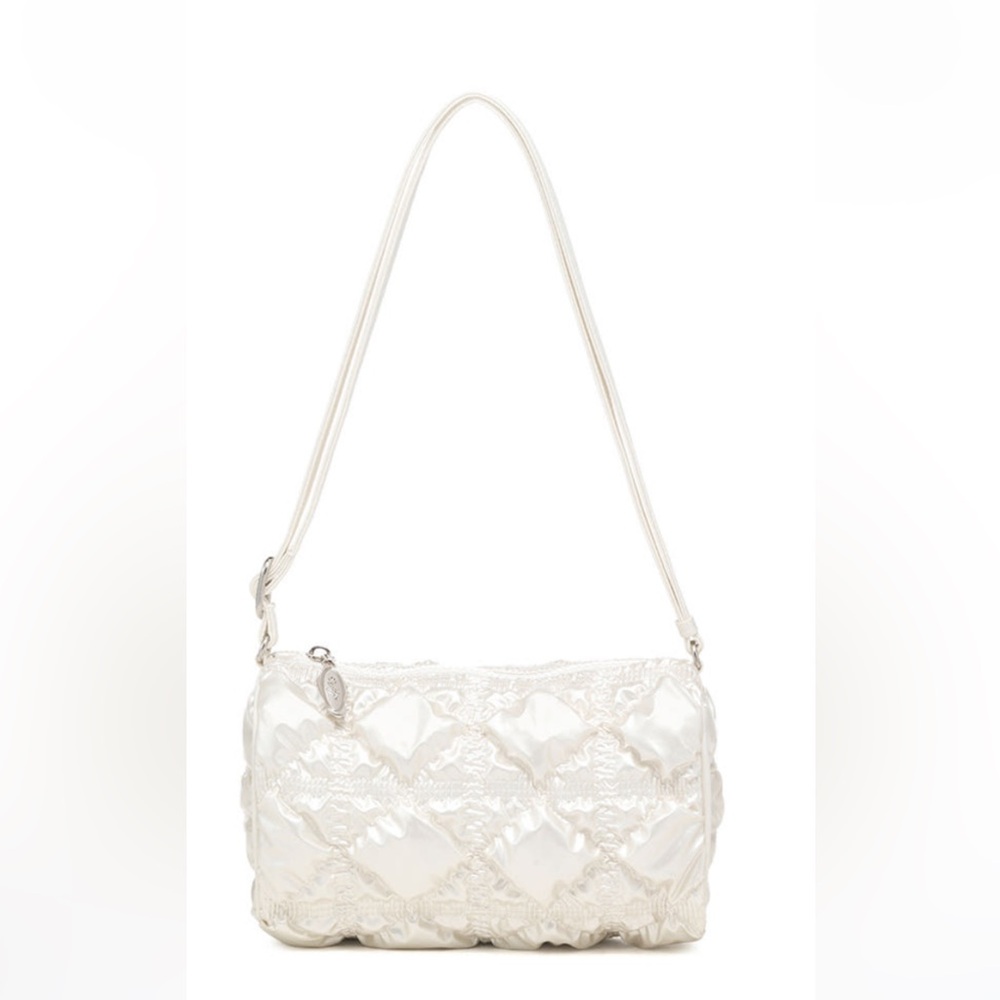 NWT Carlyn Kira Quilted Satin White Shoulder Bag